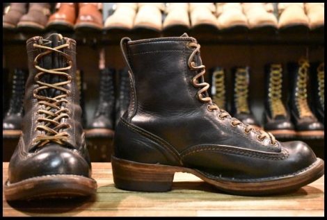 【8E 良品 00年】WESCO ウエスコ カスタムジョブマスターLTT 黒 ブラック ビブラム705シングル 編み上げ レースアップ ブーツ HOPESMORE