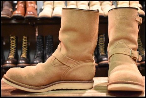 【9E 良品 16年】WESCO ウエスコ カスタムボス スエード エンジニア バーラップラフアウト ベージュ ビブラム1010 BOSS ブーツ HOPESMORE