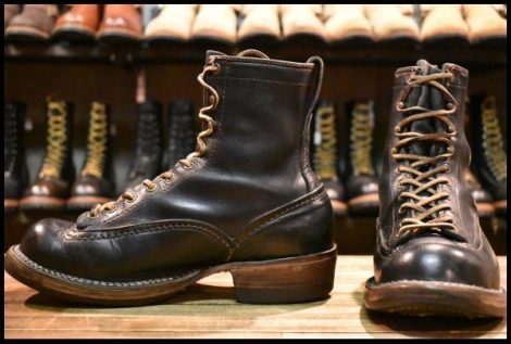 【8E 良品 00年】WESCO ウエスコ カスタムジョブマスターLTT 黒 ブラック ビブラム705シングル 編み上げ レースアップ ブーツ HOPESMORE