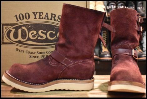 【8EEE 箱付 良品 21年】WESCO ウエスコ カスタムボス バーガンディラフアウト スエード 9インチハイト ブーツ BOSS HOPESMORE