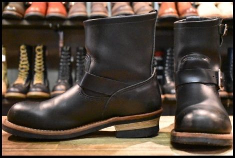【8.5D 良品 10年】レッドウィング 2976 ショート エンジニア 黒 ブラッククローム スチールトゥ プルオン ブーツ redwing HOPESMORE