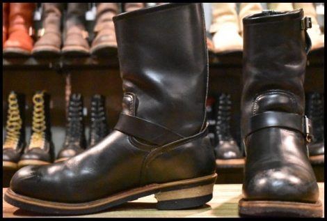 【9D 良品 PT91刺繍】レッドウィング 2268 エンジニア 黒 ブラッククローム スチールトゥ プルオン ブーツ redwing HOPESMORE