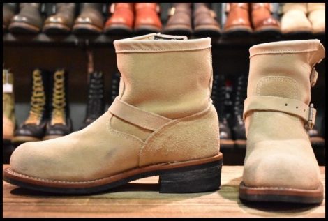 【9.5E 美品 黒タグ】Chippewa チペワ 91070 ショートスエード エンジニア 7インチハイト サンドスエード スチール ブーツ HOPESMORE