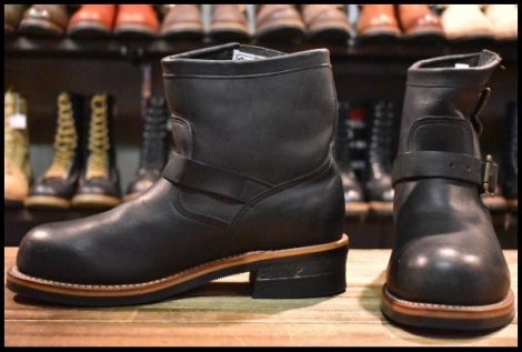 【8E 良品 白タグ】Chippewa チペワ 91002 ショートエンジニア 7インチハイト オイルドレザー ビブラム ブラック 黒 ブーツ HOPESMORE