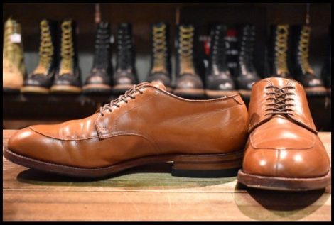 【9.5D 良品】ALDEN オールデン 54420 オックスフォード バーニッシュドカーフ Vチップ 茶 ダークタン レースアップ 短靴 ブーツ HOPESMORE