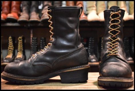 【9.5EE 中古 PT99刺繍EH】レッドウィング 2218 ロガー 黒 ブラッククローム 編み上げ レースアップ ロング ブーツ redwing HOPESMORE