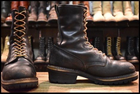 【9.5EE 中古 PT99刺繍EH】レッドウィング 2218 ロガー 黒 ブラッククローム 編み上げ レースアップ ロング ブーツ redwing HOPESMORE