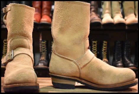 【8.5D 箱付 良品 PT99刺繍 ベルト位置低い】レッドウィング 8268 スエード エンジニア タン ラフアウト ブーツ redwing HOPESMORE