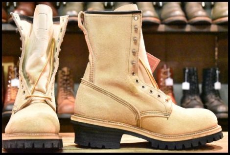 【8.5D DEAD PT91刺繍 98年】レッドウィング 8218 スエード ロガー タンラフアウト ベージュ 編み上げ ロング ブーツ redwing HOPESMORE