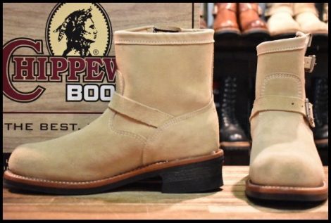 【8.5E 箱付 美品 黒タグ】Chippewa チペワ 91070 ショートスエード エンジニア 7インチハイト サンドスエード スチール ブーツ HOPESMORE
