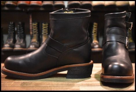 【8E 良品 黒タグ】Chippewa チペワ 1901M10 ショートエンジニア ブラック 黒 スチールトゥ ビブラム ブーツ HOPESMORE