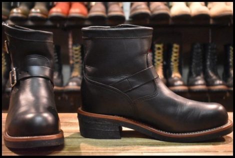 【8E 良品 黒タグ】Chippewa チペワ 1901M10 ショートエンジニア ブラック 黒 スチールトゥ ビブラム ブーツ HOPESMORE