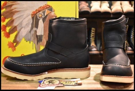 【10E 箱付 美品 黒タグ】Chippewa チペワ ショートモックエンジニア 97879 ブラック 黒 ハイランダー ビブラム4014 ブーツ HOPESMORE