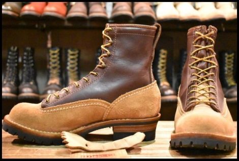 【8.5E 良品 11年】WESCO ウエスコ カスタムジョブマスターLTT バーラップラフアウト×ブラウン ビブラム100 ツートン ブーツ HOPESMORE