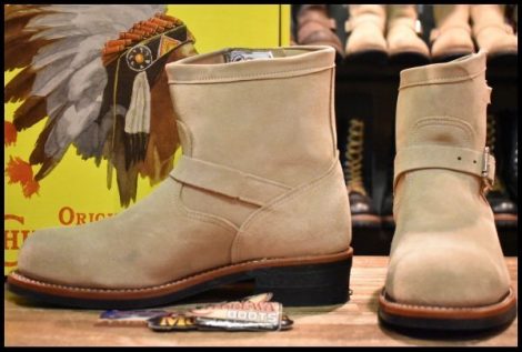 【10E 箱付 美品 白タグ】Chippewa チペワ 91070 ショートスエード エンジニア 7インチハイト サンドスエード スチール ブーツ HOPESMORE