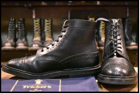 【UK8.5 美品】Tricker’s トリッカーズ M7046 イートン カントリーブーツ ブラック 黒 ストレートチップ メダリオントゥ HOPESMORE