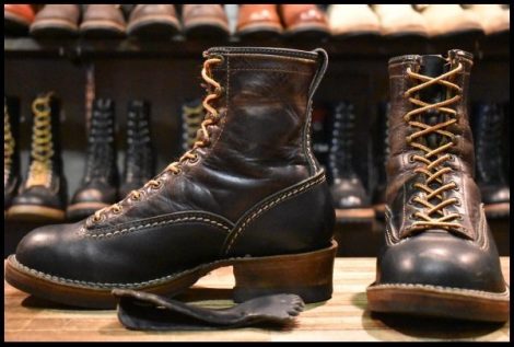 【8D 良品 06年】WESCO ウエスコ ジョブマスターキング ブラック ホースハイド 黒 ビブラム705ブラウン 編み上げ LTT ブーツ HOPESMORE
