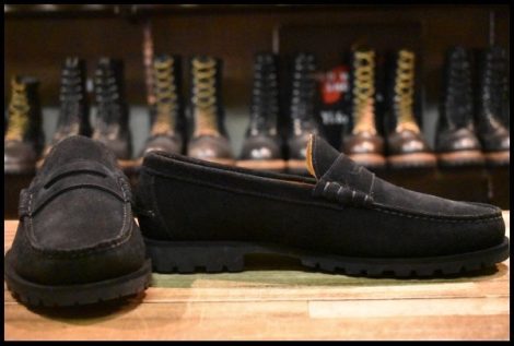 【UK9 美品】Paraboot パラブーツ コインローファー ブラックスエード アローズ別注 1121 ブーツ 短靴 HOPESMORE