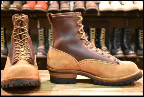 【8.5E 良品 11年】WESCO ウエスコ カスタムジョブマスターLTT バーラップラフアウト×ブラウン ビブラム100 ツートン ブーツ HOPESMORE