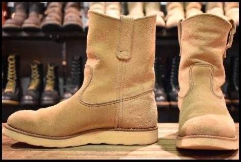 【8.5E 良品 羽タグ 98年】レッドウィング 8168 スエード ペコス タン ラフアウト ベージュ プルオン ブーツ redwing pecos HOPESMORE