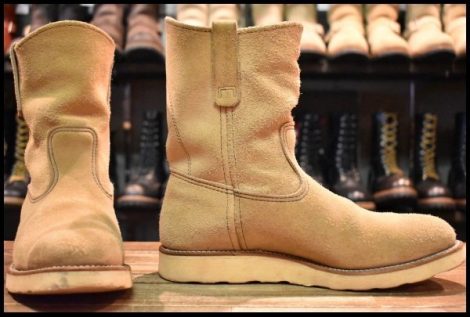 【8.5E 良品 羽タグ 98年】レッドウィング 8168 スエード ペコス タン ラフアウト ベージュ プルオン ブーツ redwing pecos HOPESMORE