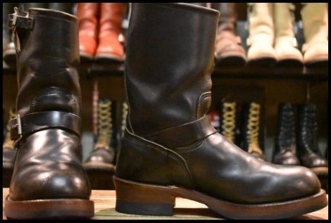【8D 良品 PT91プリント カスタム】レッドウィング 2268 エンジニア 黒 ブラッククローム スチールトゥ プルオン ブーツ redwing HOPESMORE