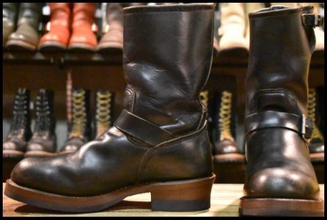 【8D 良品 PT91プリント カスタム】レッドウィング 2268 エンジニア 黒 ブラッククローム スチールトゥ プルオン ブーツ redwing HOPESMORE