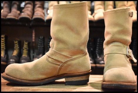 【9.5D 良品 12年】レッドウィング 8268 スエード エンジニア ラフアウト スチールトゥ ベージュ ブーツ redwing HOPESMORE