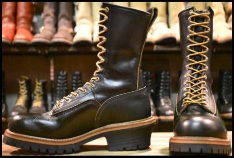 【8D 美品 PT91刺繍 98年】レッドウィング 2210 ロガー 黒 ブラッククローム スチールトゥ レースアップ ブーツ redwing HOPESMORE
