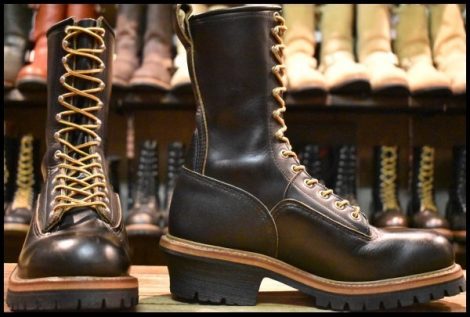 【8D 美品 PT91刺繍 98年】レッドウィング 2210 ロガー 黒 ブラッククローム スチールトゥ レースアップ ブーツ redwing HOPESMORE