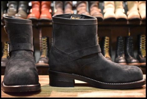 【10E 箱付 未使用 黒タグ】Chippewa チペワ 91096 黒スエード ショートエンジニア ブラックオデッサリバース 黒 ブーツ HOPESMORE