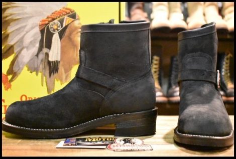 【10E 箱付 未使用 黒タグ】Chippewa チペワ 91096 黒スエード ショートエンジニア ブラックオデッサリバース 黒 ブーツ HOPESMORE