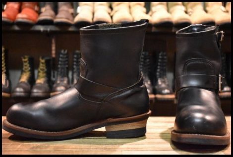 【9.5D 良品 15年】レッドウィング 2976 ショート エンジニア 黒 ブラッククローム スチールトゥ プルオン ブーツ redwing HOPESMORE