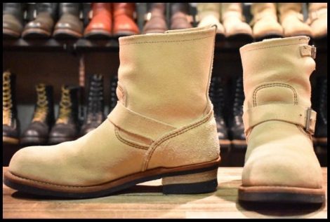 【9D 良品 12年】レッドウィング 2965 ショート スエードエンジニア ホーソーンアビレーンラフアウト ベージュ ブーツ redwing HOPESMORE