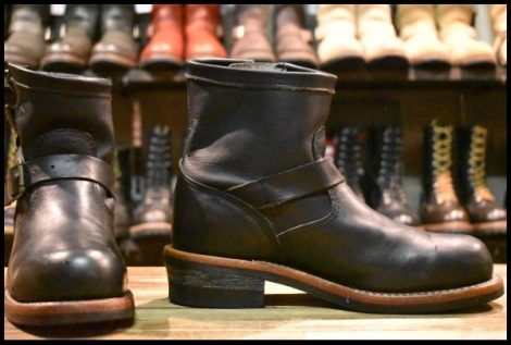 【7.5E? 良品 黒タグ】Chippewa チペワ 91002 ショートエンジニア 7インチハイト オイルドレザー ビブラム ブラック 黒 ブーツ HOPESMORE