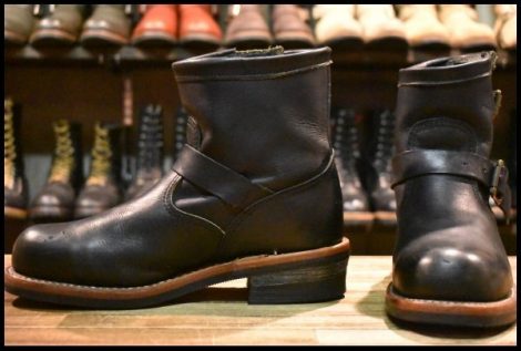 【7.5E? 良品 黒タグ】Chippewa チペワ 91002 ショートエンジニア 7インチハイト オイルドレザー ビブラム ブラック 黒 ブーツ HOPESMORE