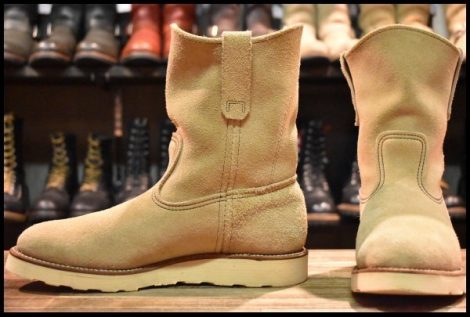 【7.5E 美品 羽タグ 97年】レッドウィング 8168 スエード ペコス タン ラフアウト ベージュ プルオン ブーツ redwing pecos HOPESMORE