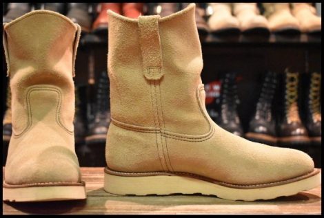 【7.5E 美品 羽タグ 97年】レッドウィング 8168 スエード ペコス タン ラフアウト ベージュ プルオン ブーツ redwing pecos HOPESMORE