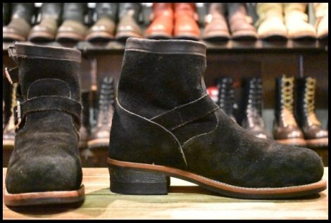 【9E 良品 黒タグ】Chippewa チペワ 1901M70 黒スエード ショートエンジニア ブラックオデッサリバース 黒 ブーツ HOPESMORE