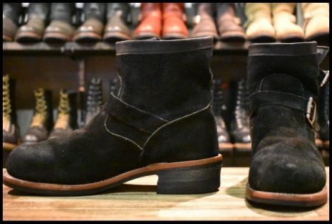 【9E 良品 黒タグ】Chippewa チペワ 1901M70 黒スエード ショートエンジニア ブラックオデッサリバース 黒 ブーツ HOPESMORE