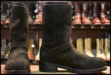 【9.5E 良品 黒タグ】Chippewa チペワ 91069 黒スエード エンジニア ブラック ラフアウト スチールトゥ 11インチハイト ブーツ HOPESMORE