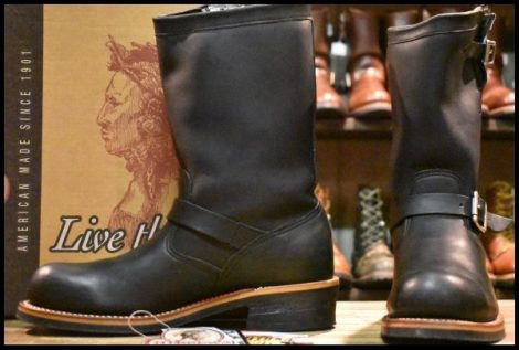 【8.5E 箱付 美品 白タグ】Chippewa チペワ 27899 エンジニア 黒 ブラック 11インチハイト スチールトゥ ブーツ HOPESMORE