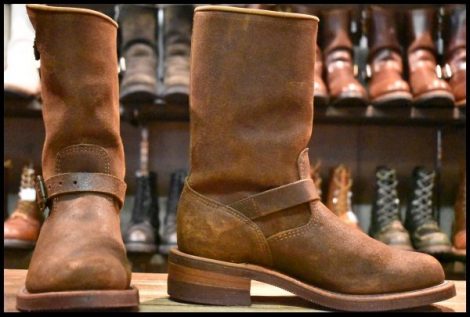 【8E 美品 白タグ】Chippewa チペワ 27911 ボンバーレザー エンジニア ベージュ 茶 ラフアウト ブーツ HOPESMORE