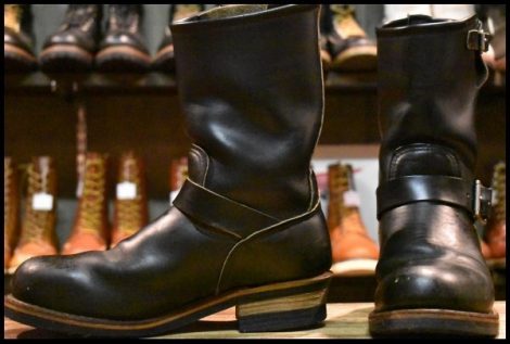 【8D 良品 PT99刺繍】レッドウィング 2268 エンジニア 黒 ブラッククローム スチールトゥ プルオン ブーツ redwing HOPESMORE