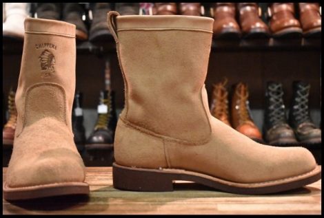 【8.5D 美品 黒タグ】Chippewa チペワ 91097 ビンテージウェリントンブーツ プルオン サンドスエード ラフアウト ベージュ HOPESMORE