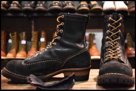 【8E 良品 09年】WESCO ウエスコ カスタムジョブマスターLTT 黒 ブラック×ブラックラフアウト ビブラム100 編み上げ ブーツ HOPESMORE