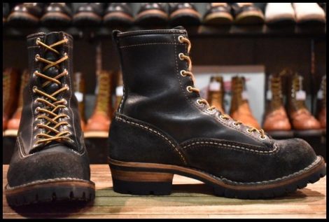 【8E 良品 09年】WESCO ウエスコ カスタムジョブマスターLTT 黒 ブラック×ブラックラフアウト ビブラム100 編み上げ ブーツ HOPESMORE