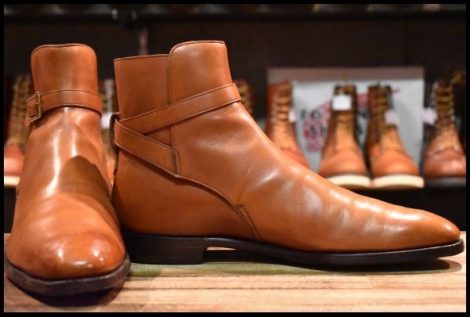 【8D 美品】CROCKOTT&JONES クロケット＆ジョーンズ ジョッパーブーツ 9886 ライトブラウン カーフ 茶 レザーソール ブーツ HOPESMORE