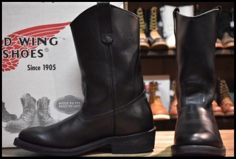 【8E 箱付 美品 08年】レッドウィング 8155 ペコス 黒 ブラッククローム プルオン ブーツ redwing pecos 1155 HOPESMORE