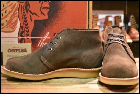 【9E 箱付 良品 刺繍縄タグ復刻】Chippewa チペワ チャッカ 1901G08 チョコレートモススエード ブーツ HOPESMORE